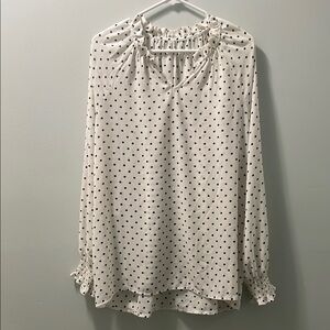 Cream Ruffled Long Sleeve Blouse Black Dots With hints of Silver